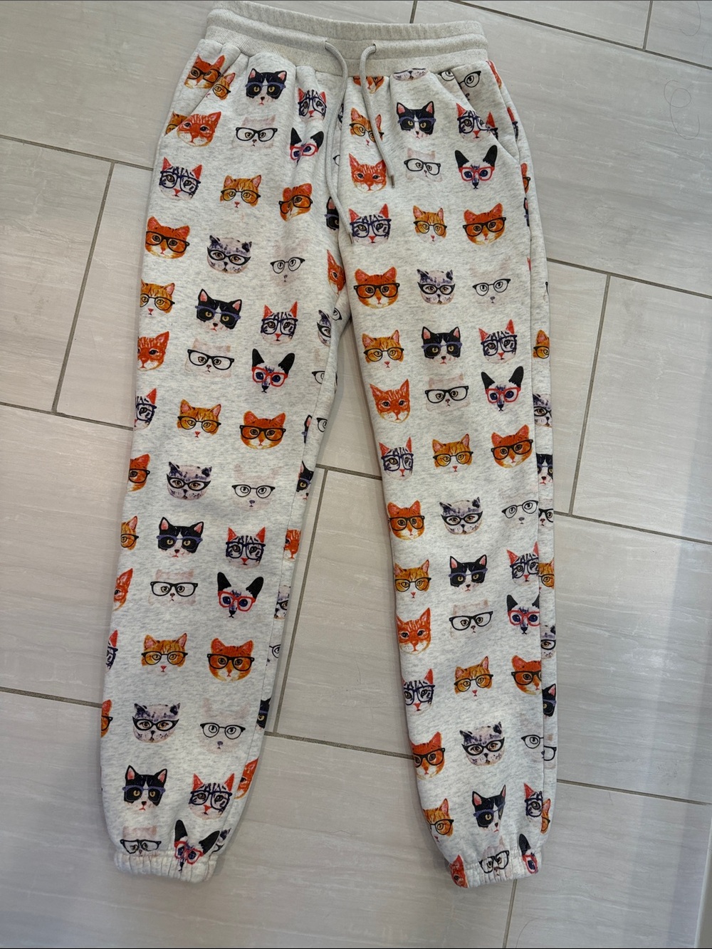 Fun Cat Print Grey Jogger Pants